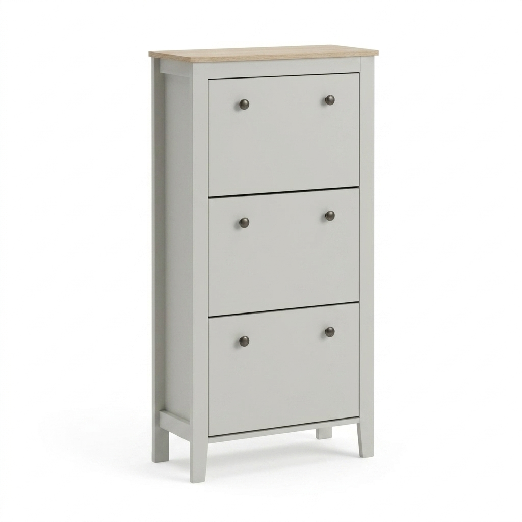 Sandhurst 60cm Three Door Shoe Cabinet - Snow White with Coastal Oak Top - Laura James