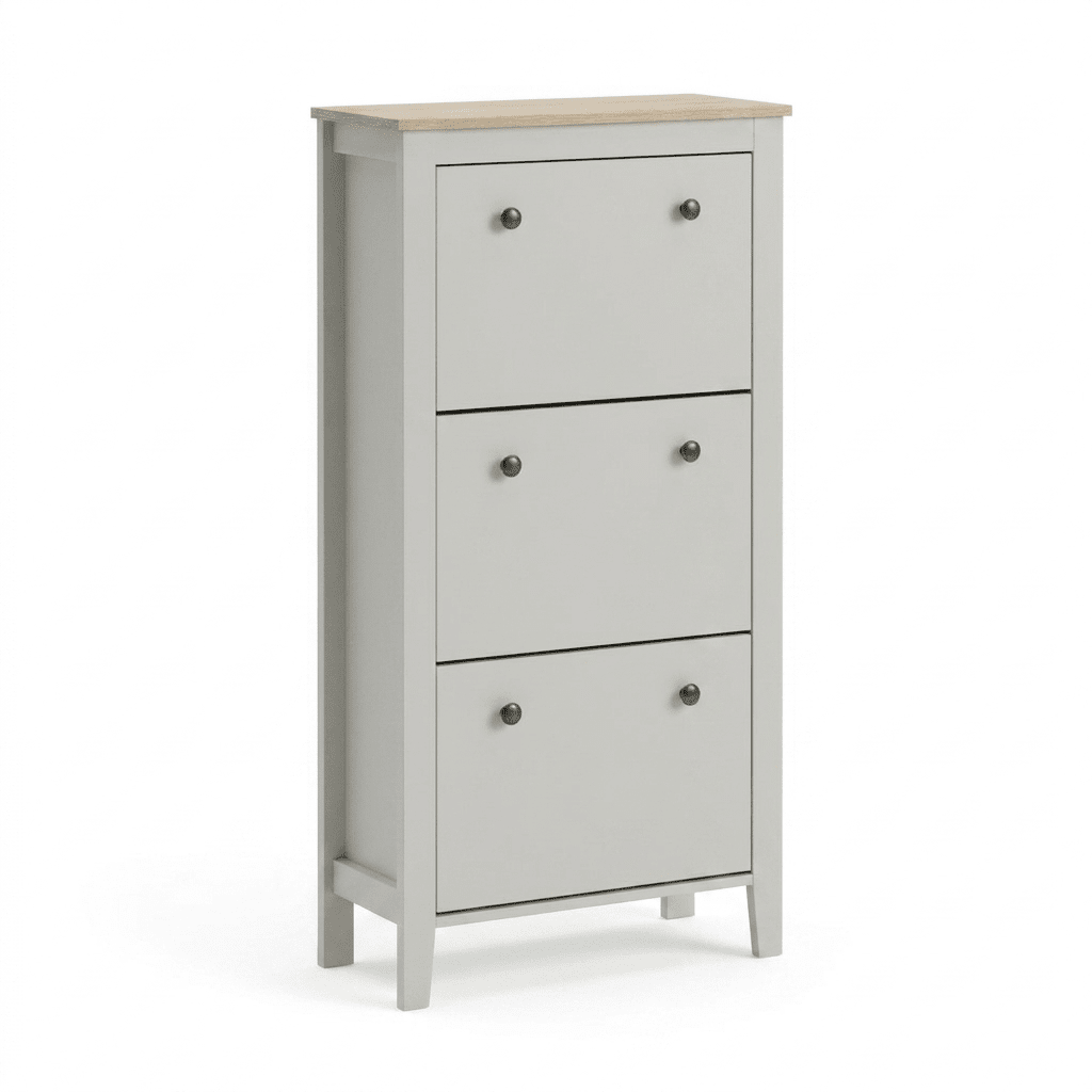 Sandhurst 60cm Three Door Shoe Cabinet - Snow White with Coastal Oak Top - Laura James