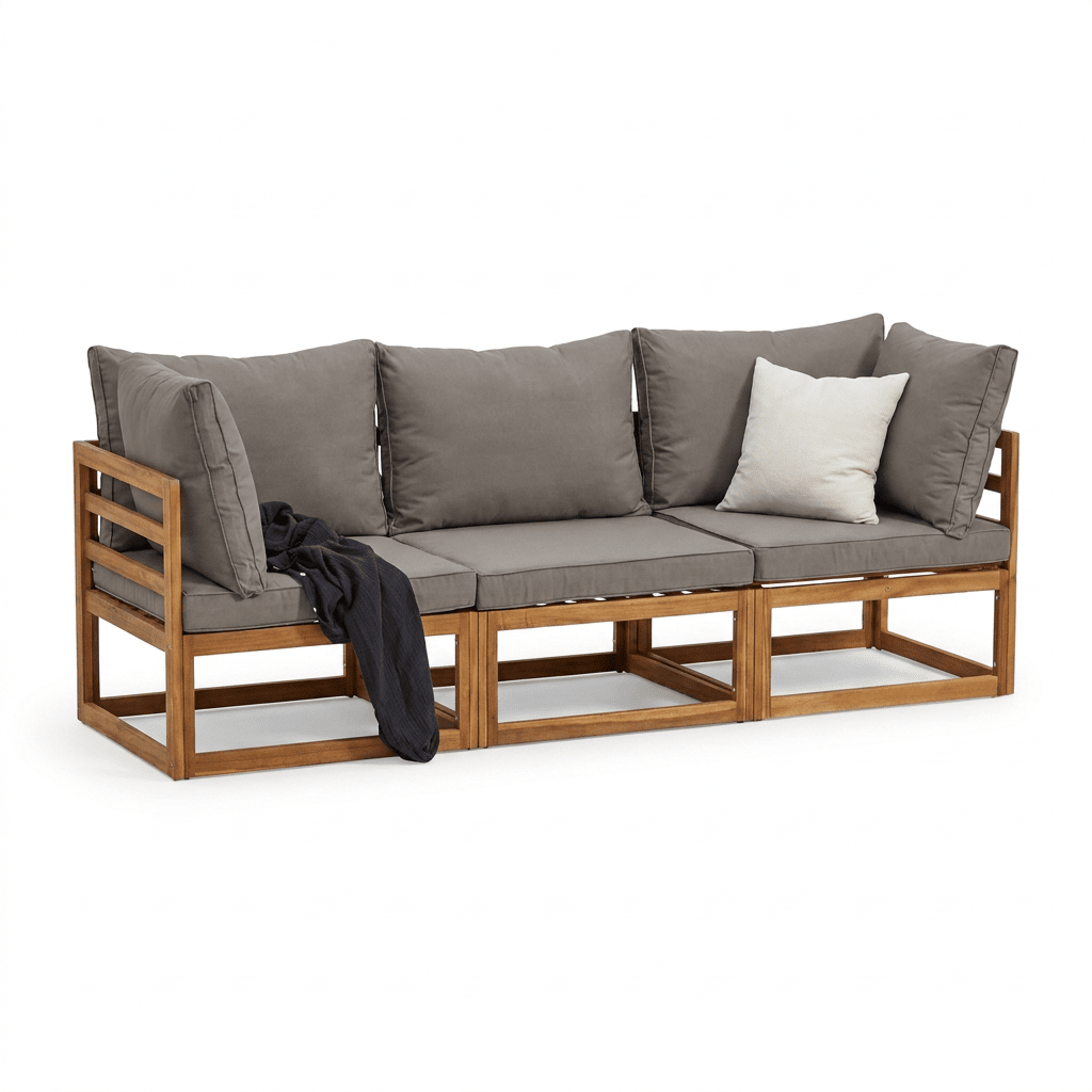 Rowan 3 Seater Wooden Garden Sofa Set with Footstool - Laura James