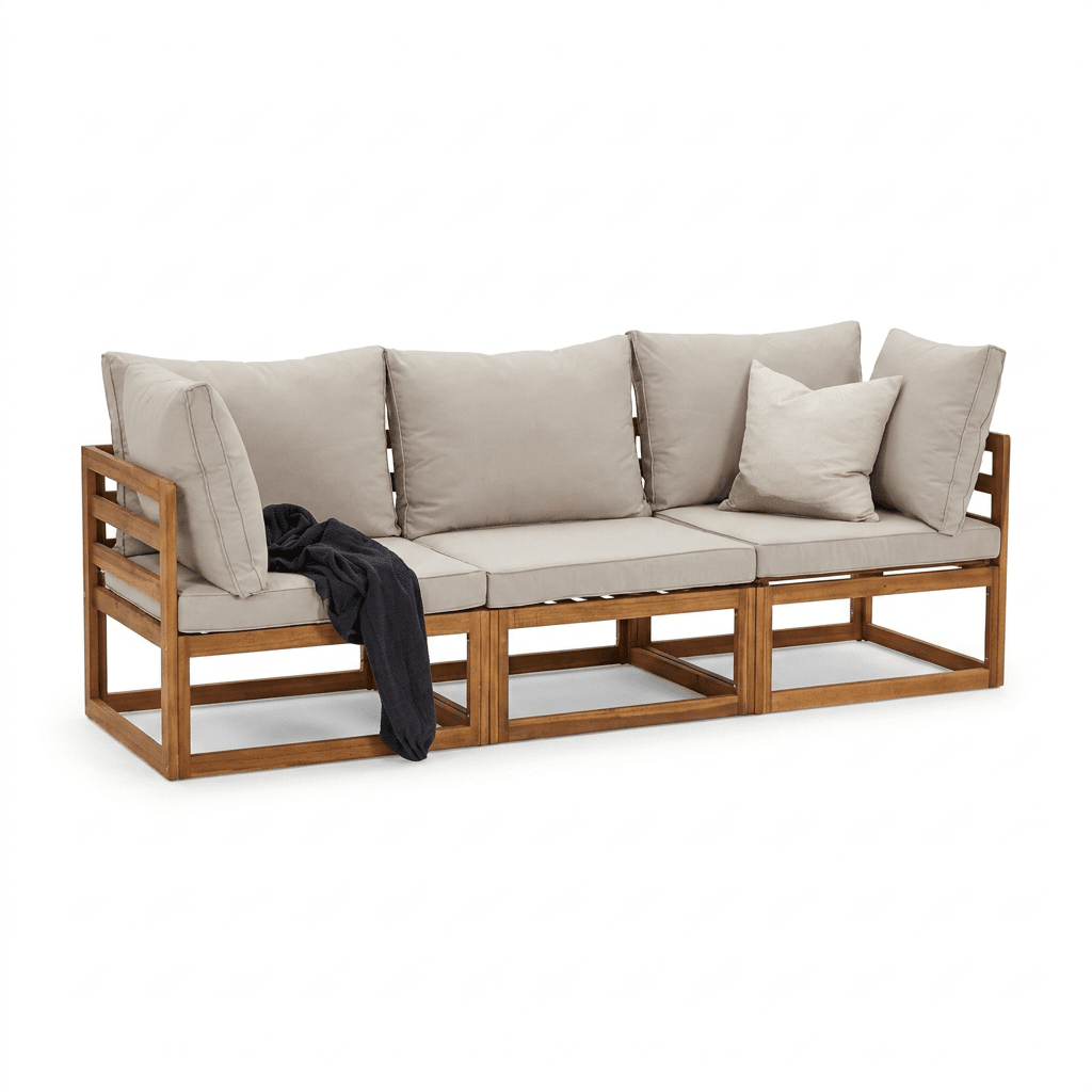Rowan 3 Seater Wooden Garden Sofa & Footstool - Laura James