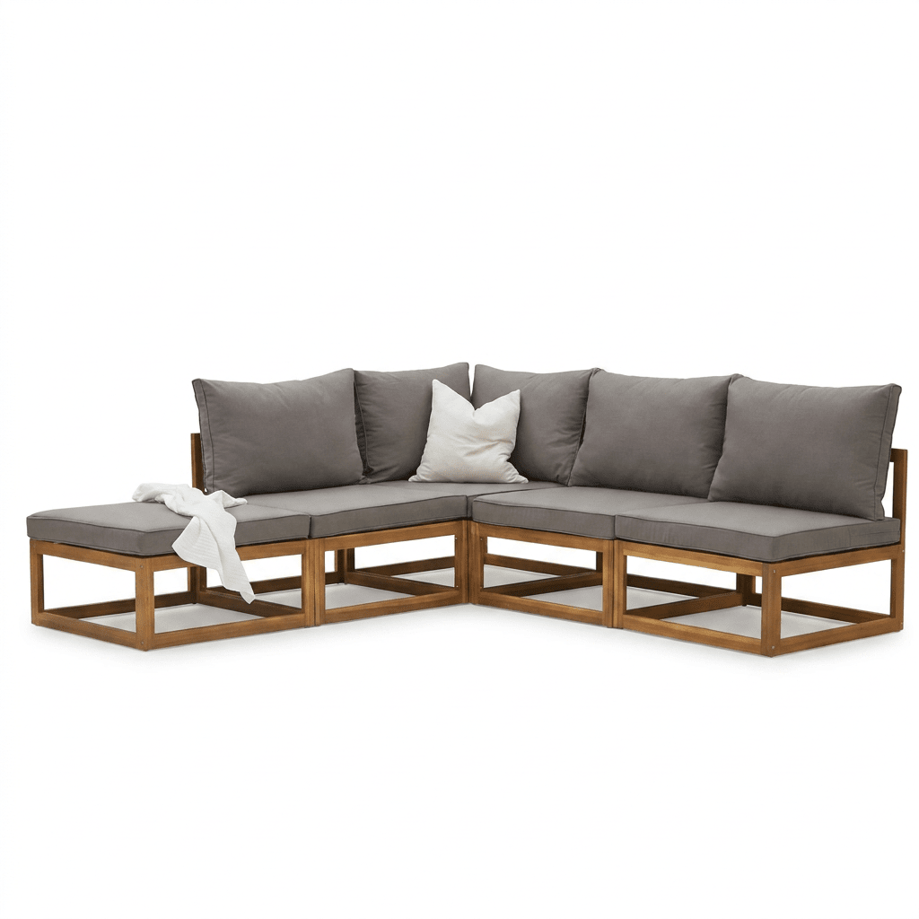 Rowan Grey 5 Seater Wooden Chaise Corner Sofa Set - Laura James