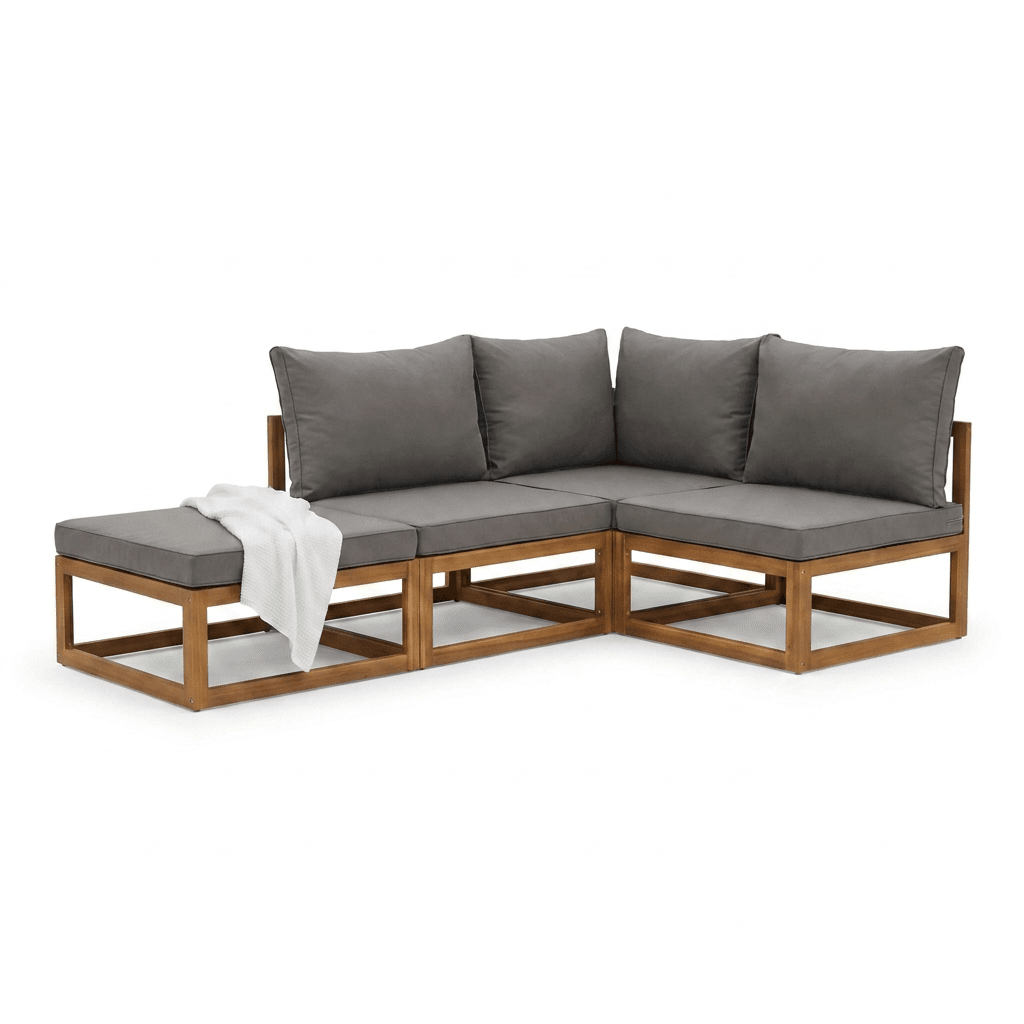 Rowan 4 Seater Wooden Garden Chaise Corner Sofa Set - Grey - Laura James