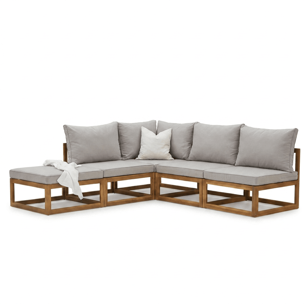 Rowan Natural 5 Seater Wooden Corner Sofa Set - Laura James
