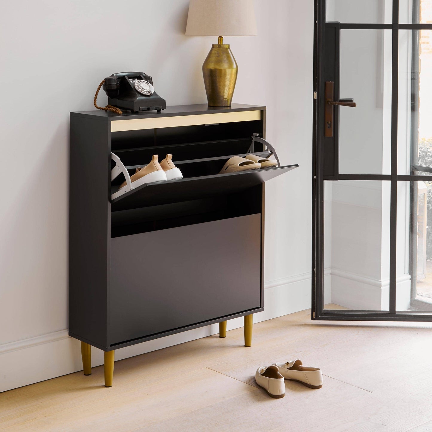 Iliana Shoe Cabinet - 2 Door - Charcoal Grey