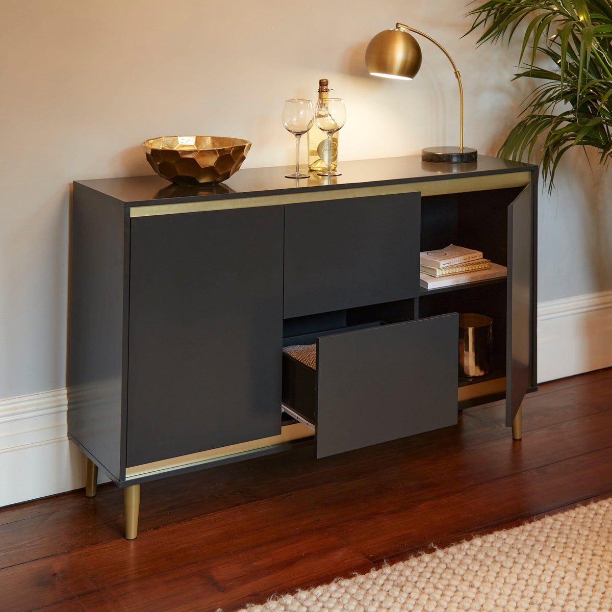 Iliana sideboard - 2 door 2 drawer - charcoal grey - Laura James