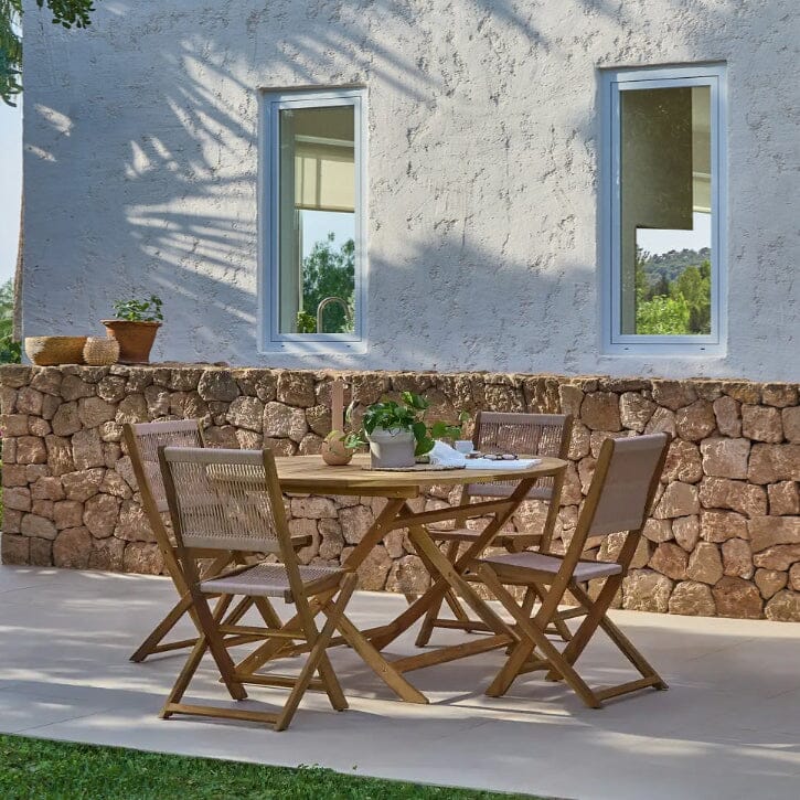 Ashby 4 Seater Wooden Round Garden Dining Set with 4 Cove Rope Chairs - 130cm - Laura James