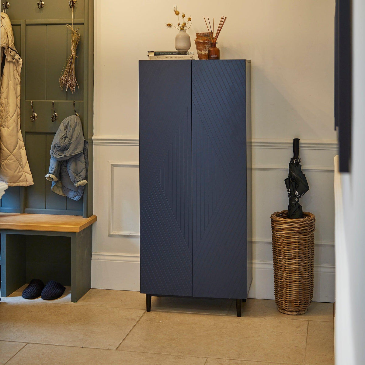 Jack Geometric Blue Push 2 Door Shoe Cabinet - Laura James
