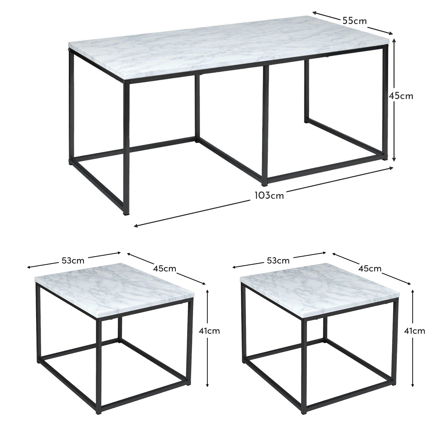 Jay coffee table and side table set - concrete effect and black - Laura James
