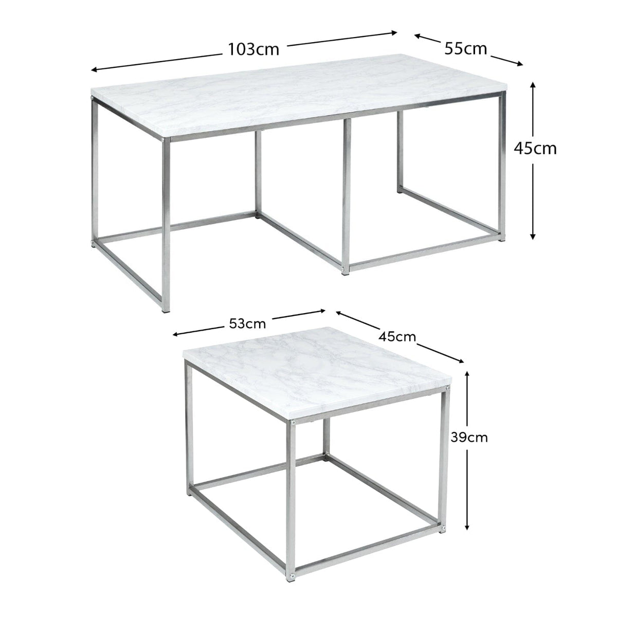 Jay coffee table and side table set - marble effect and chrome