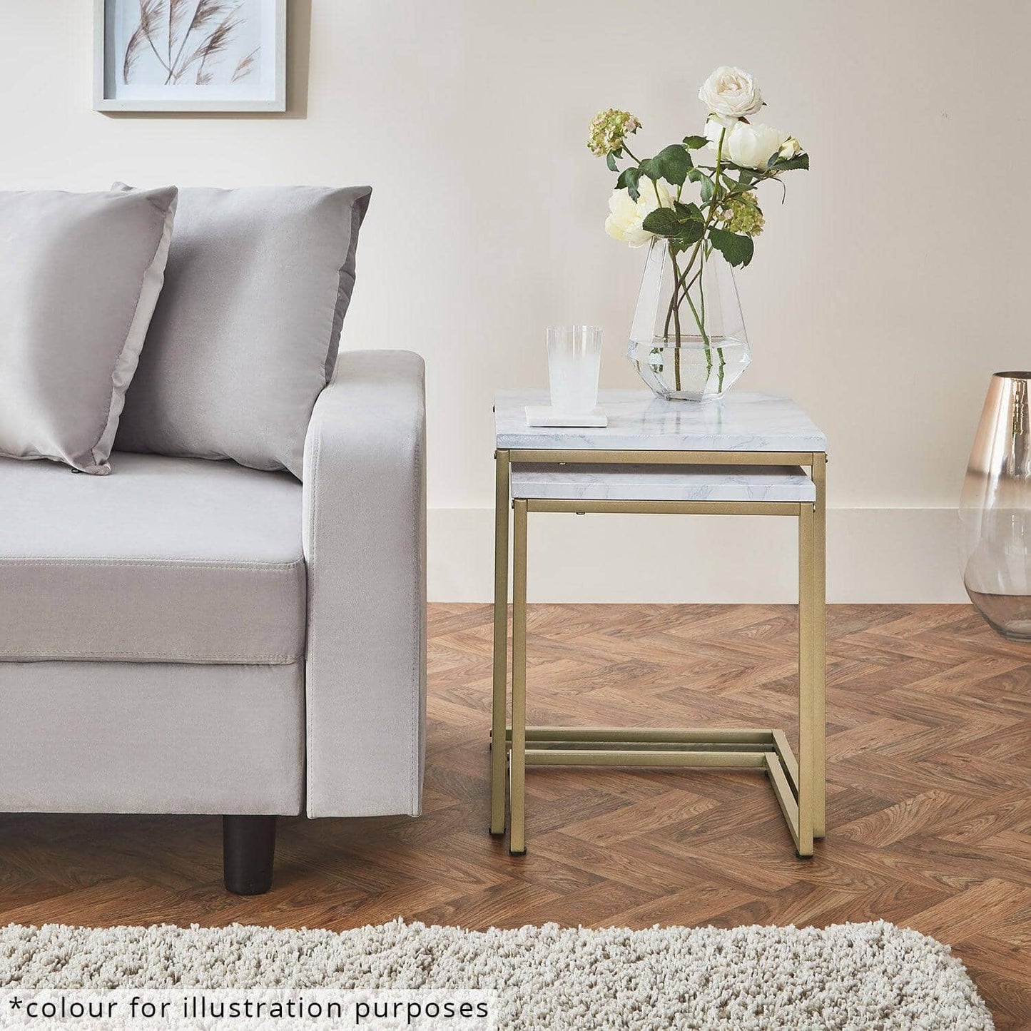 Jay Marble Effect Nest of Tables - Black Frame