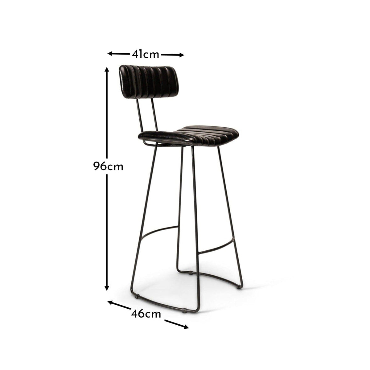 Jayden Black Leather Tall Bar Stool - Set of 2 - Black Metal Legs - Laura James