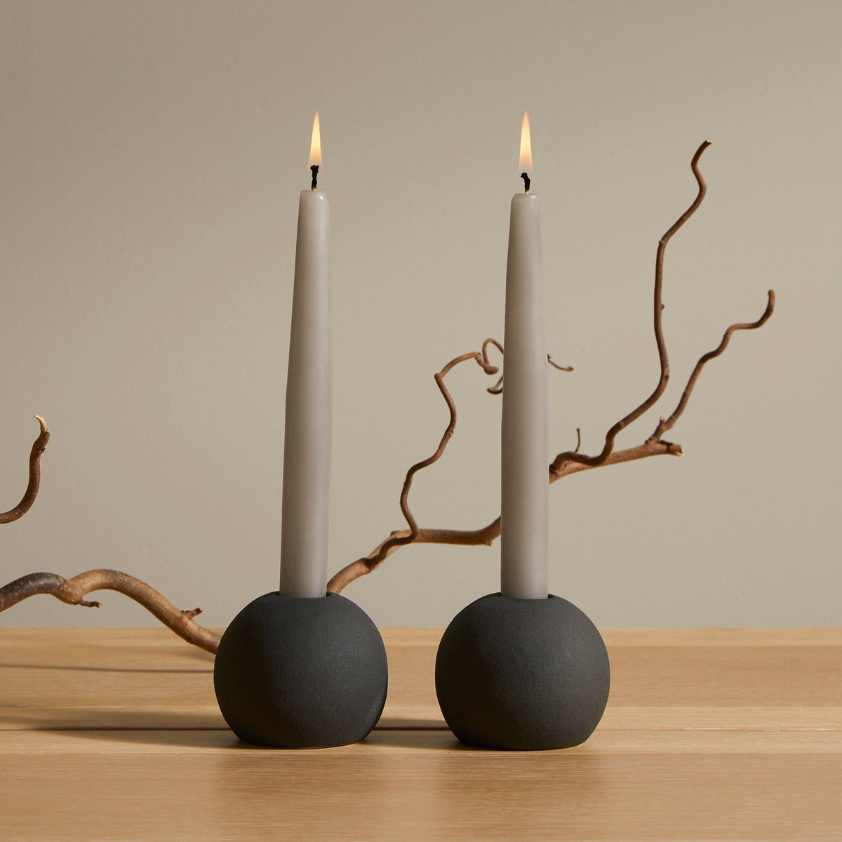 Kelton 6cm Ceramic Taper Candle Holder - Set of 2 - Black - Laura James