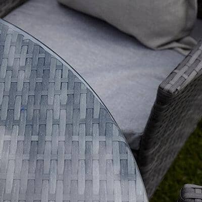 Kemble 4 Seater Rattan Round Dining Set with Grey LED Premium Parasol & Parasol Rain Cover - Grey Weave