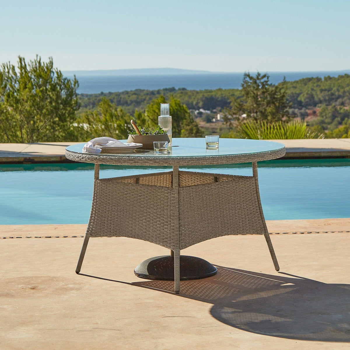 Kemble 6 Seater Round Rattan Garden Dining Set with Kemble/Marston Dining Chairs - Light Grey
