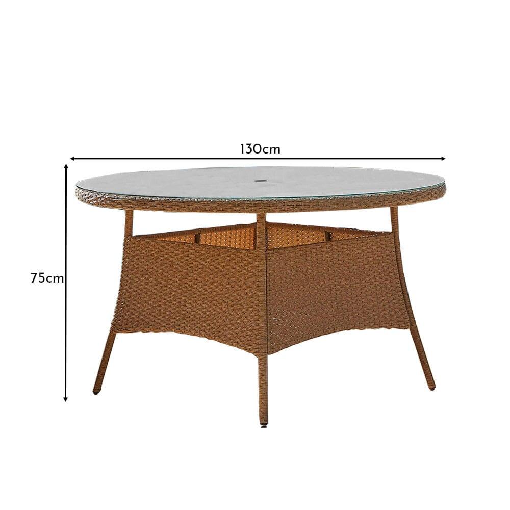 Kemble 6 Seater Outdoor Round Dining Table - Natural Brown - Laura James