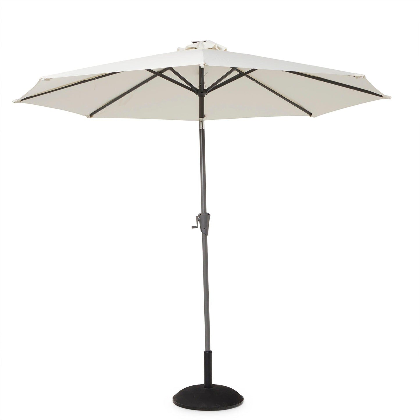 Kemble 6 Seater Rattan Round Outdoor Dining Table Set with Cream LED Premium Parasol - Natural Brown - Laura James