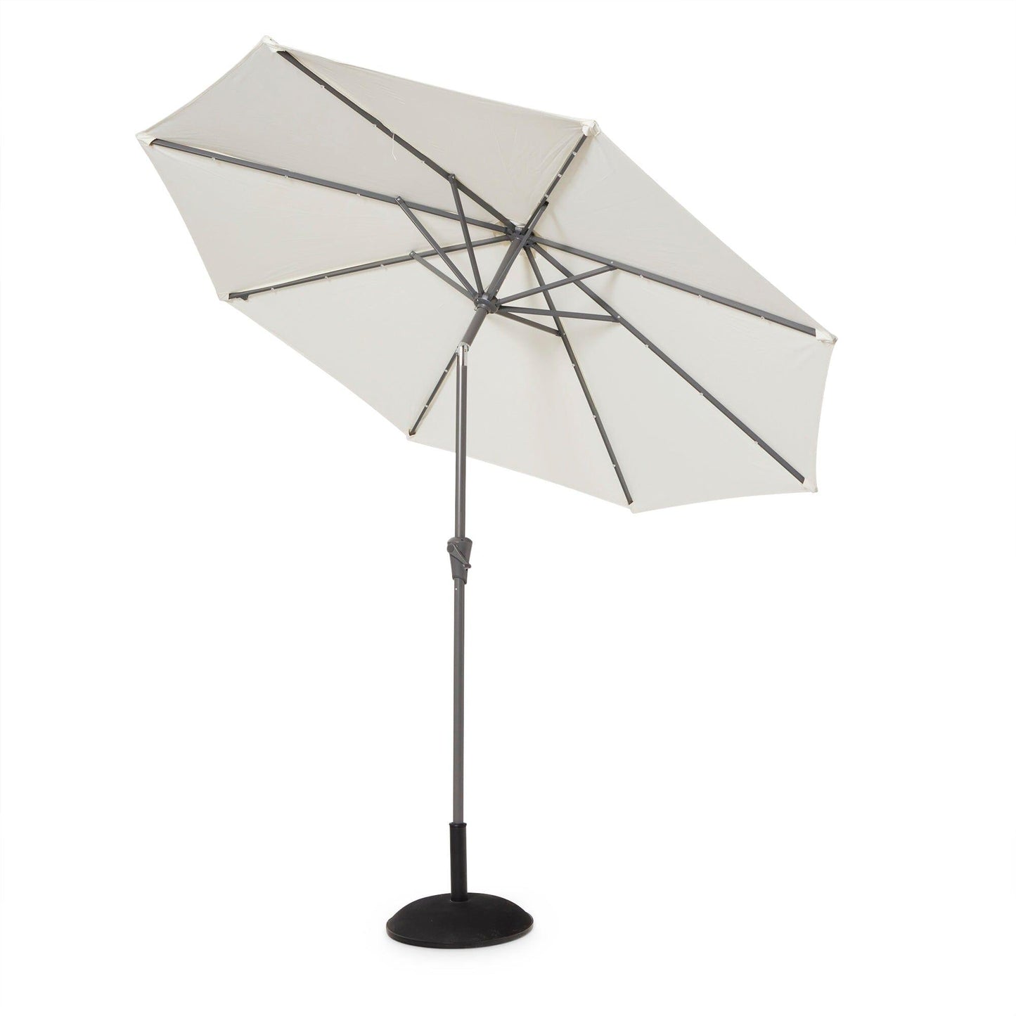 Kemble 6 Seater Rattan Round Outdoor Dining Set With Cream LED Premium Parasol - Natural Brown Weave - Laura James