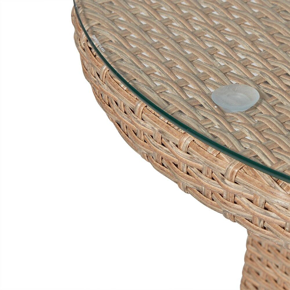 Kemble 6 Seater Rattan Round Dining Set with Cream Parasol - Natural Brown - Laura James