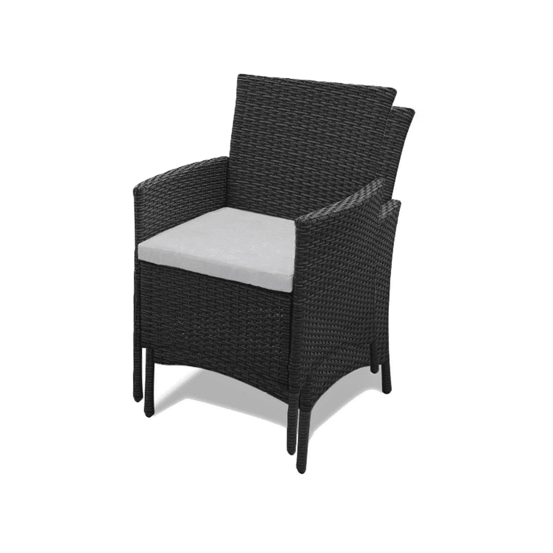 Kemble 6 Seater Rattan Round Dining Set with Premium Parasol and Parasol Rain Cover - Black
