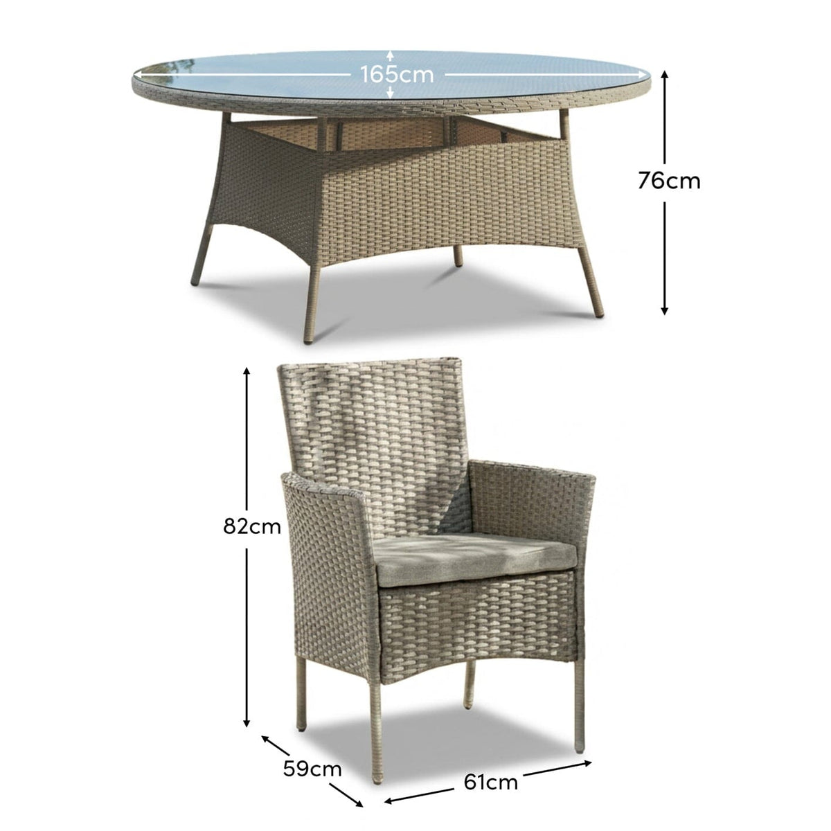 Kemble 8 Seater Round Rattan Garden Dining Set with Kemble/Marston Dining Chairs - Light Grey - Laura James