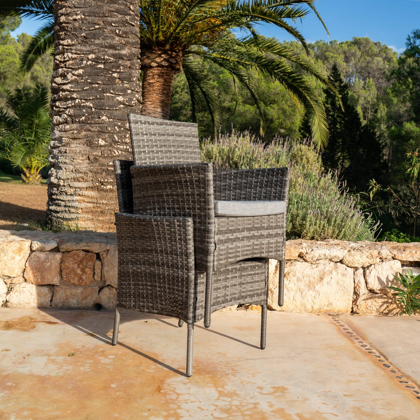 8 Seater Rattan Dining Table Set in Grey - Garden Furniture Outdoor - Laura James