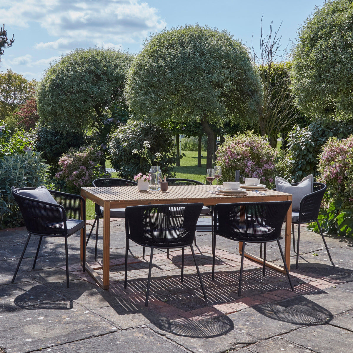 Lennox Table with 6 Black Hali Dining Chairs