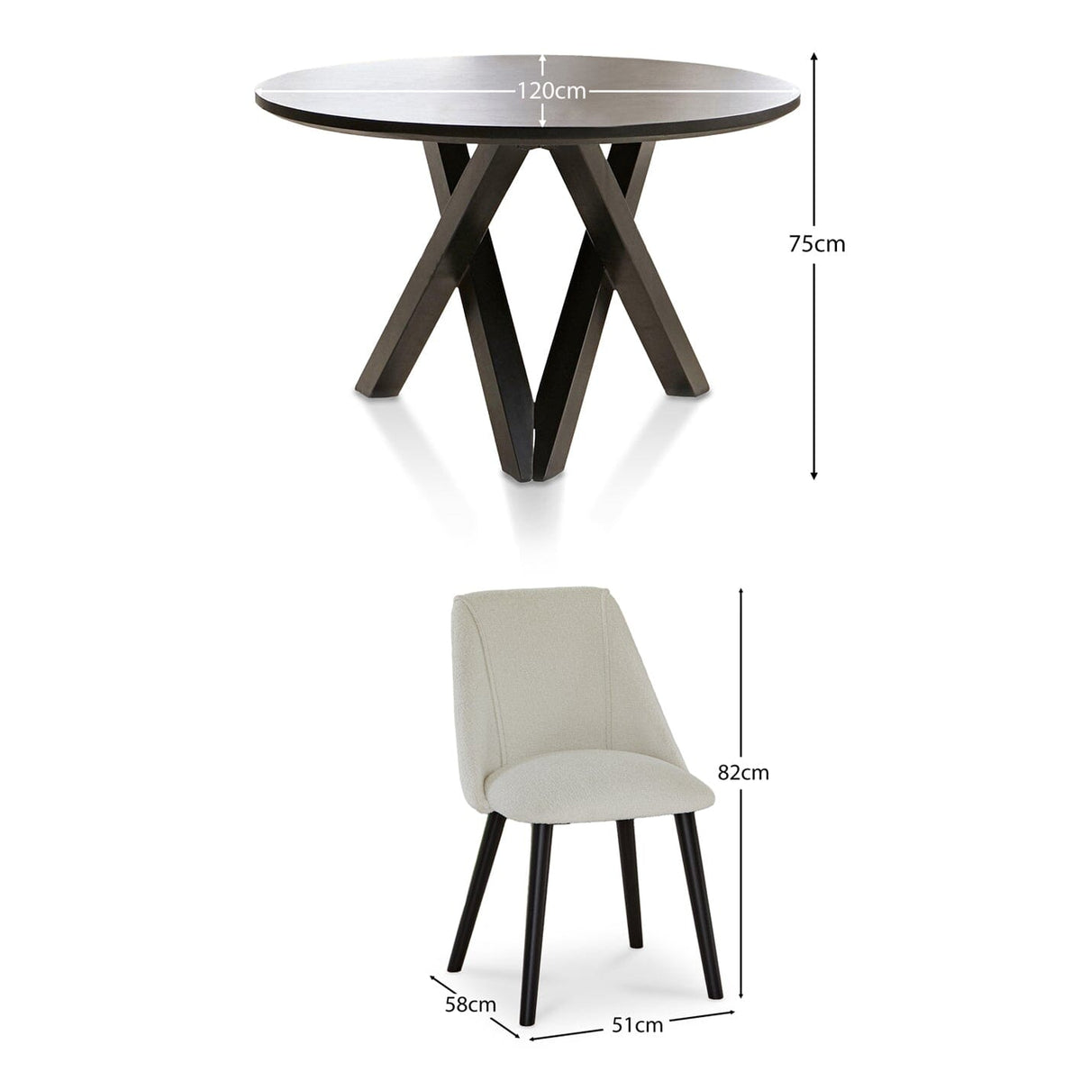 Levi Black Round 4 Seater Dining Table Set with Freya Boucle Dining Chairs - Laura James