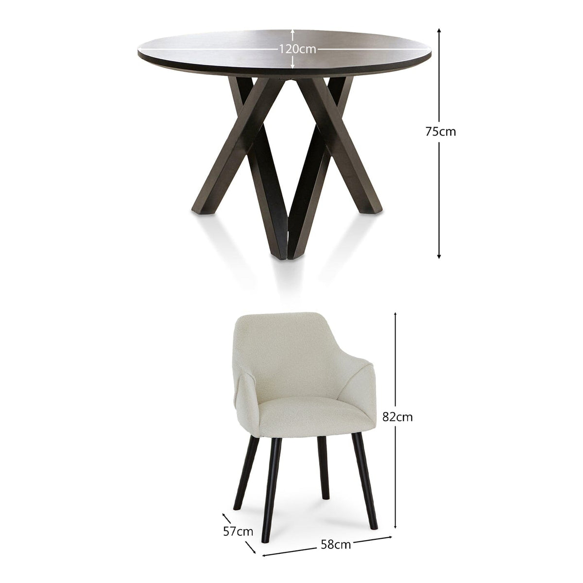 Levi Black Round Dining Table Set - 4 Seater - Freya Boucle Armchairs - Laura James