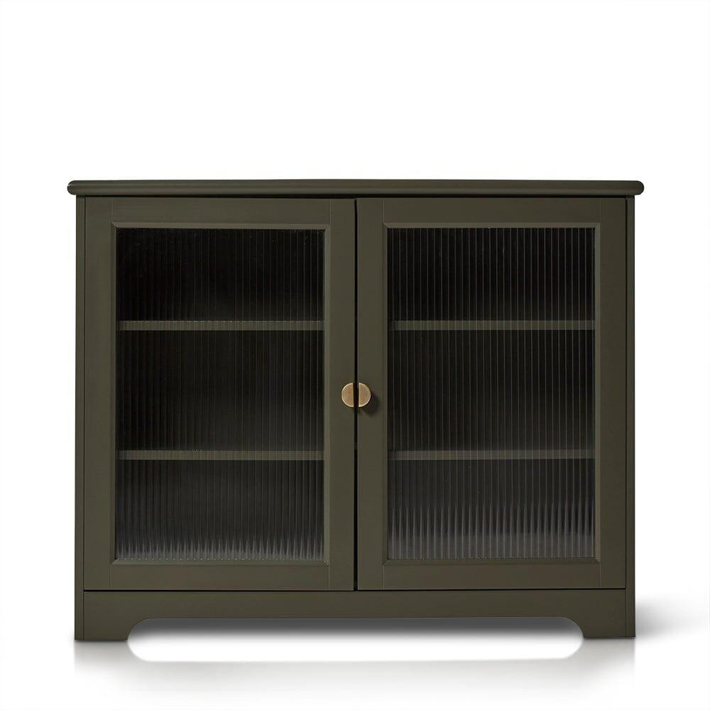 Lua Narrow 2 Door Sideboard in Fir Green with Fluted Glass - Laura James