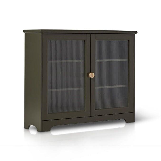 Lua Narrow 2 Door Sideboard in Fir Green with Fluted Glass - Laura James