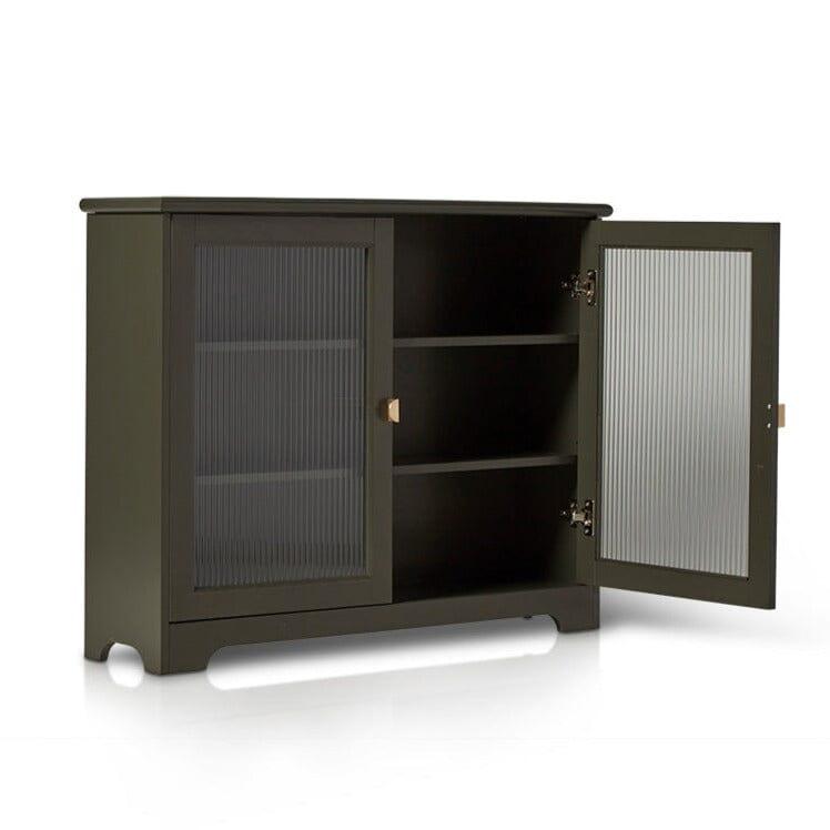 Lua Narrow 2 Door Sideboard in Fir Green with Fluted Glass - Laura James