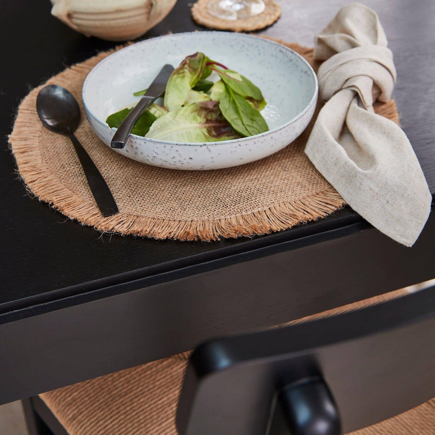 Magnus 160cm Black Extendable Dining Table Set - 8 Seater - Black Woven Wooden Chairs