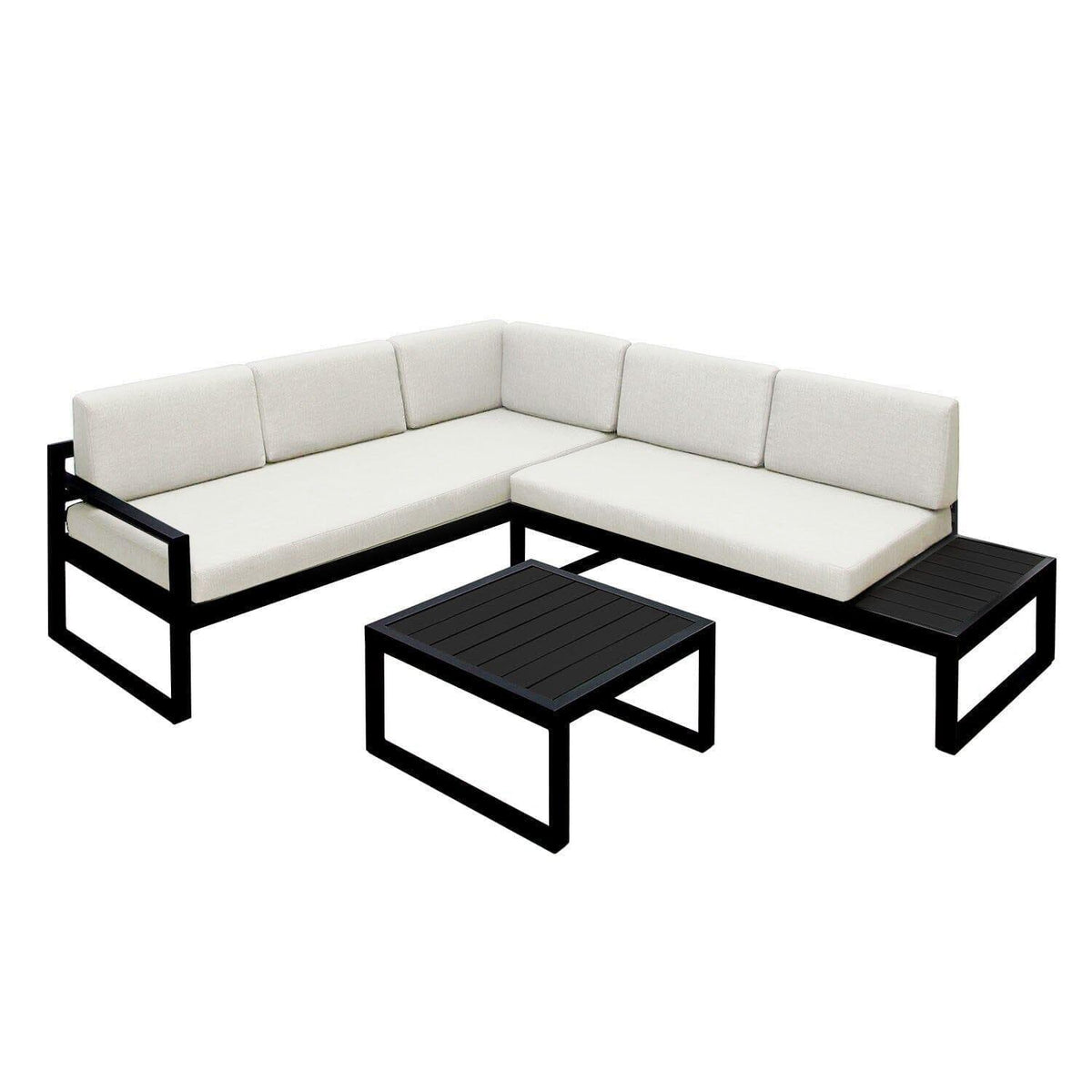 Maia Garden Corner Sofa - Black - Left Hand Assembly - Cream Lean Over Parasol