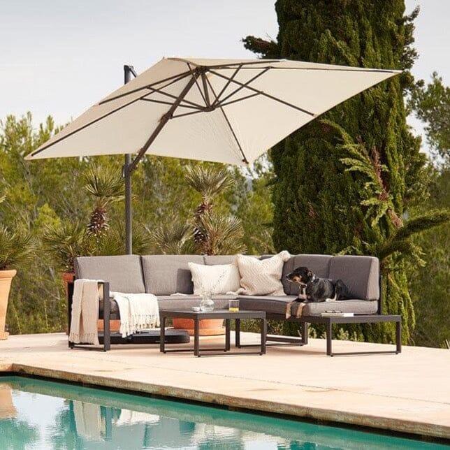 Maia 5 Seater Garden Interchangeable Sofa Set with Cream Premium LED Cantilever Parasol - Grey - Laura James