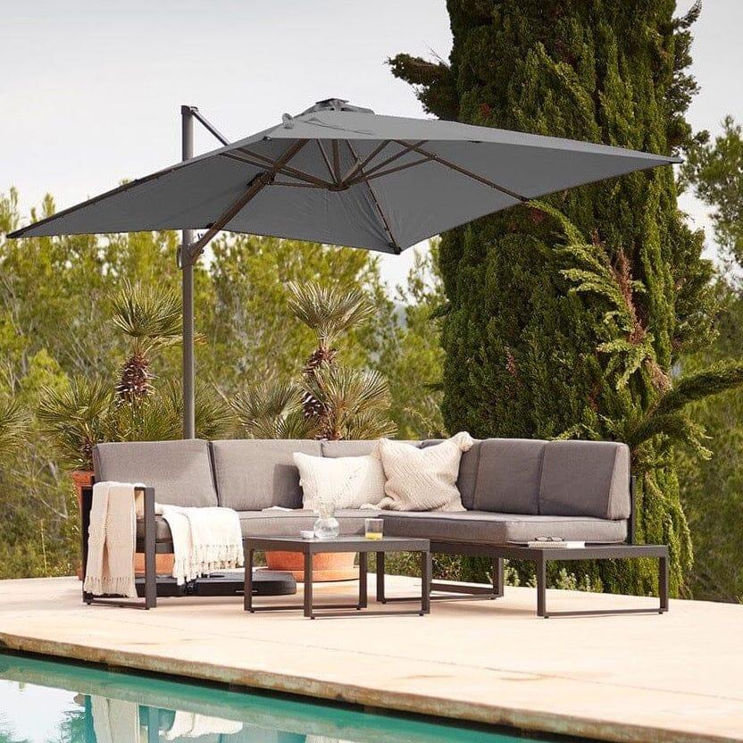 Maia 5 Seater Garden Interchangeable Sofa Set with Grey Premium LED Cantilever Parasol - Grey - Laura James