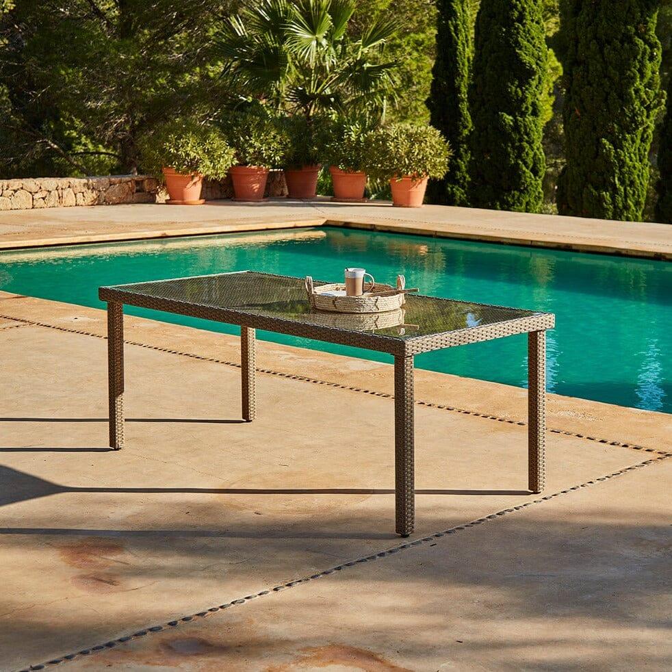 Marston 4 Seater Rattan Outdoor Dining Set - Rattan Garden Furniture - Natural Brown - Glass Top - Laura James
