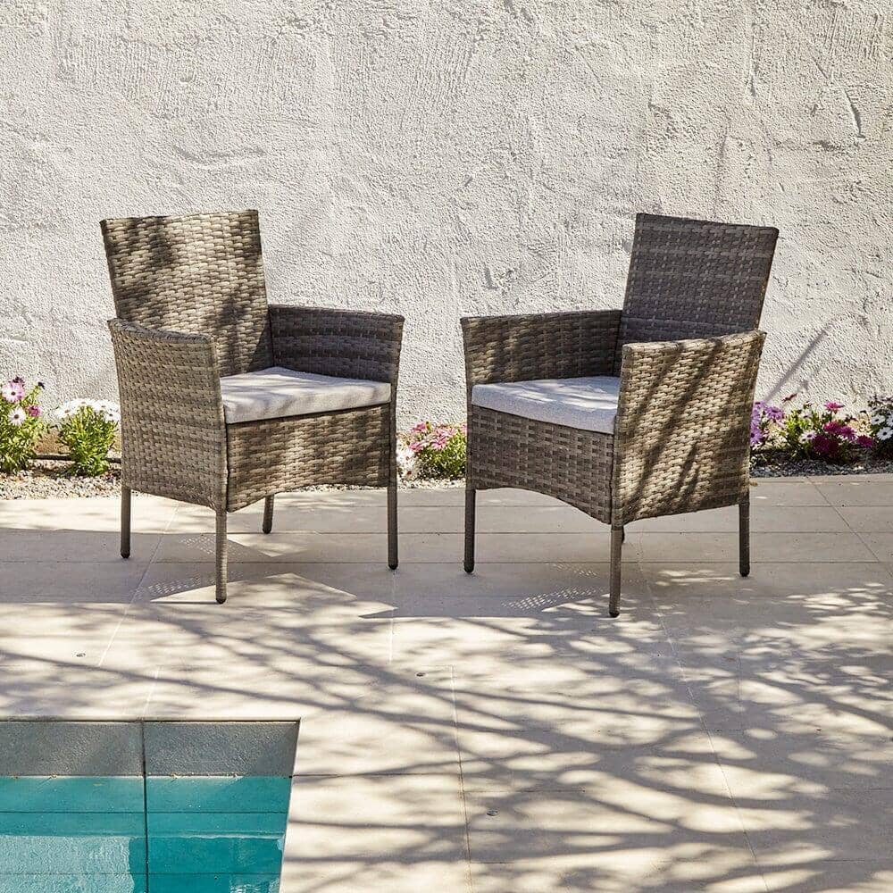 Marston 4 Seater Rattan Garden Dining Set with Grey Parasol - Grey - Glass Top