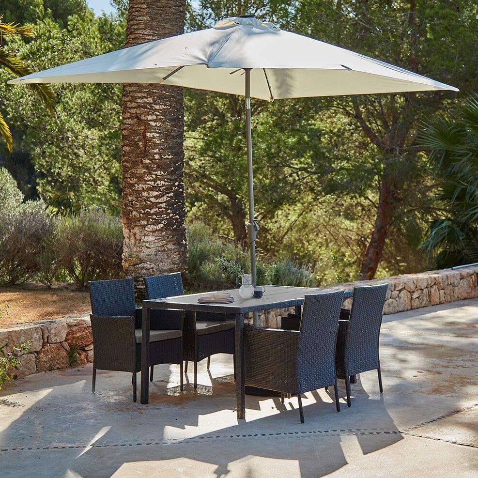Marston 4 Seater Polywood Top Rattan Dining Set with Cream Parasol - Black