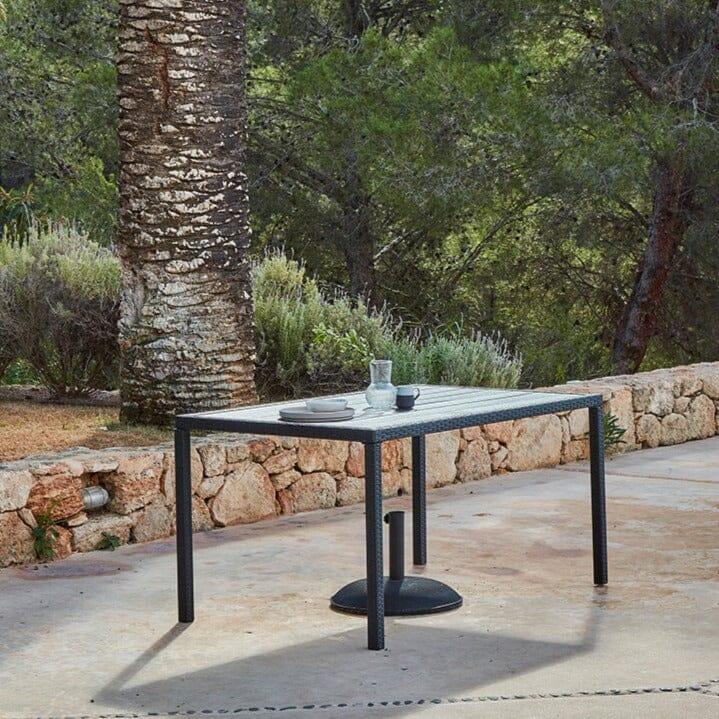 Marston 4 Seater Rattan Outdoor Dining Set with Cream Parasol - Rattan Garden Furniture - Black - Polywood Top - Laura James