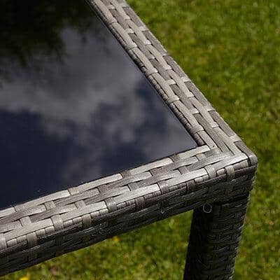 Marston 4 Seater Rattan Garden Dining Set with Grey LED Premium Parasol - Grey - Glass Top