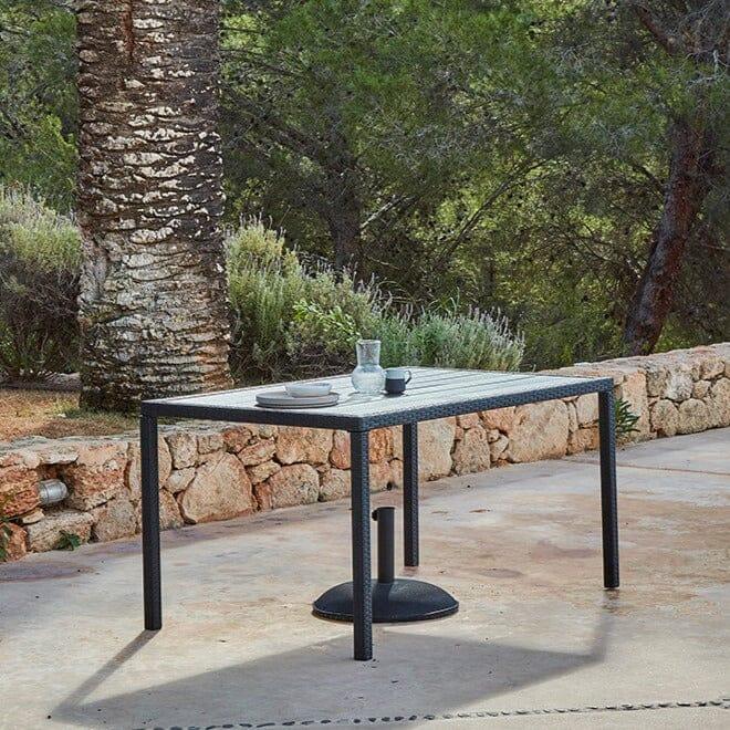 Marston 4 Seater Rattan Outdoor Dining Set with Grey Parasol - Rattan Garden Furniture - Black - Polywood Top - Laura James