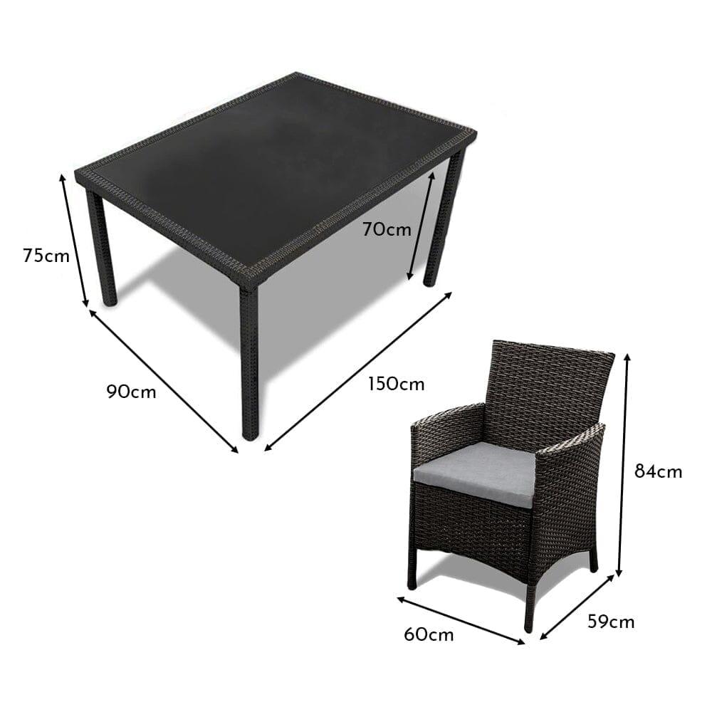Marston 4 Seater Rattan Outdoor Dining Set with Grey Parasol - Rattan Garden Furniture - Black - Polywood Top - Laura James
