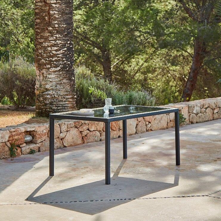 Marston 6 Seat Black Glass Top Dining Table - Black