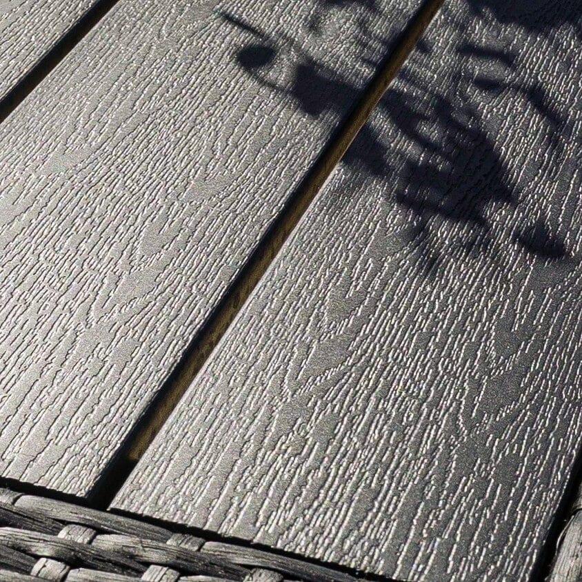 Marston 6 Seater Rattan Outdoor Dining Set with Grey Parasol - Rattan Garden Furniture - Black - Polywood Top - Laura James