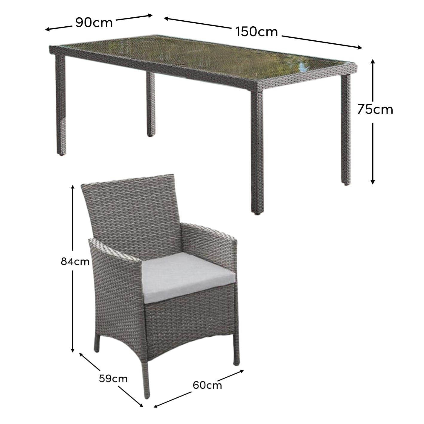 Marston 6 Seater Rattan Outdoor Dining Set - Rattan Garden Furniture - Grey - Glass Top - Laura James