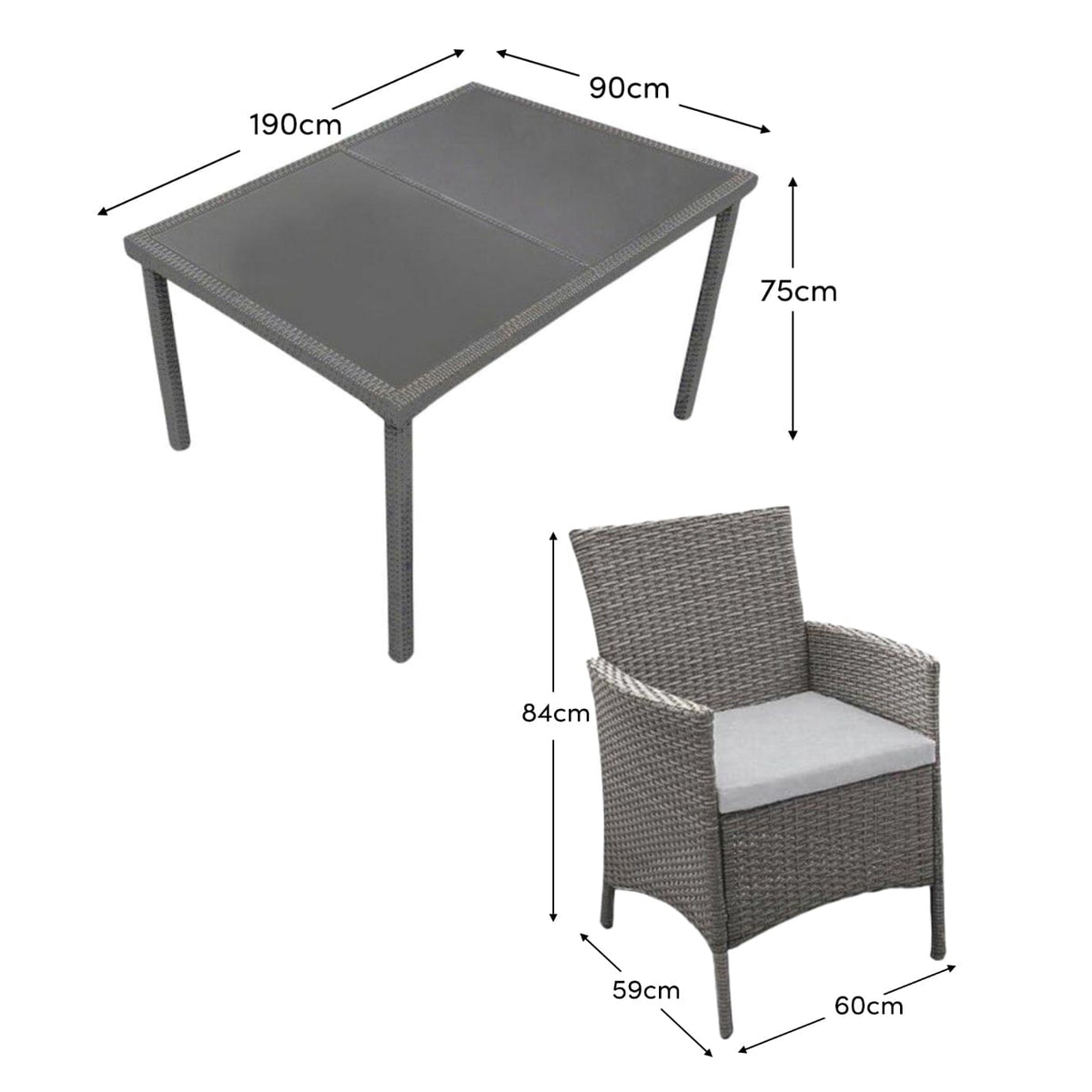 Marston 8 Seater Rattan Outdoor Dining Set - Rattan Garden Furniture - Grey - Glass Top - Laura James