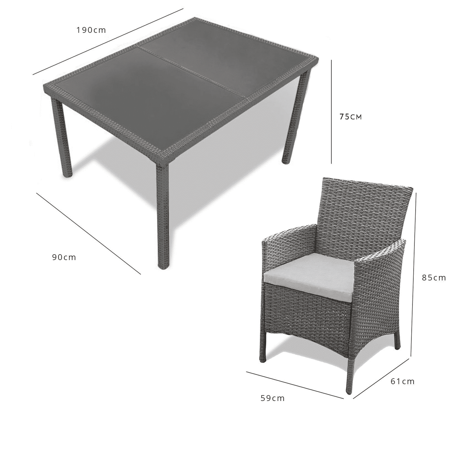 Marston 8 Seater Rattan Garden Dining Set with Grey LED Premium Parasol - Grey - Polywood Top