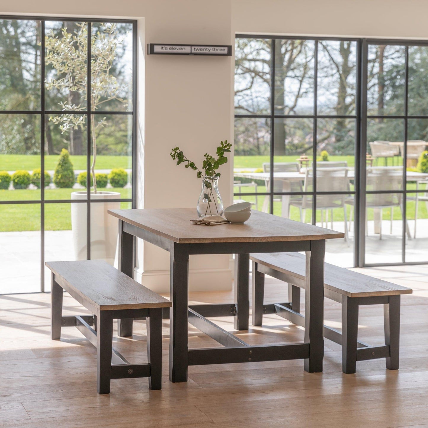 Matilda Rectangular Wooden Dining Table - Chalked Mango Wood and Black - Laura James