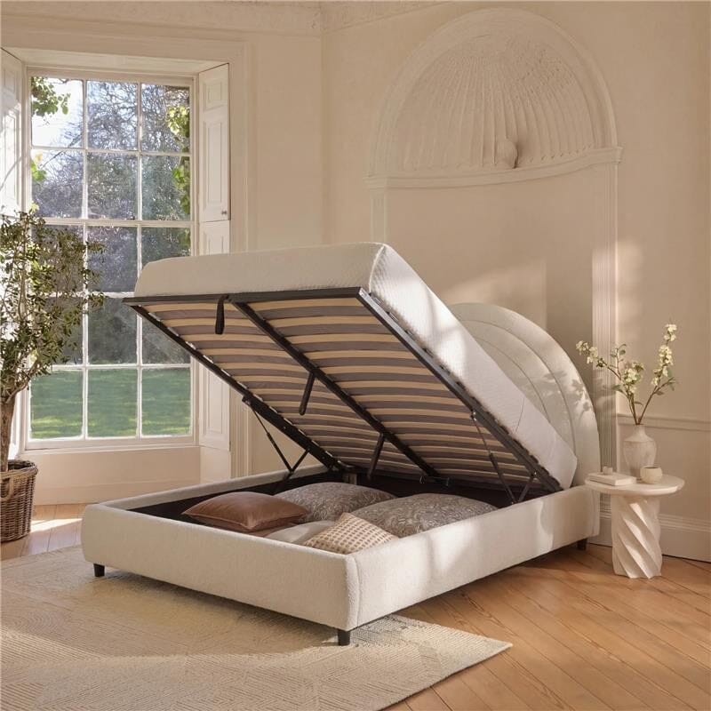 Mimi King Size Ottoman Bed - Chalk White Boucle