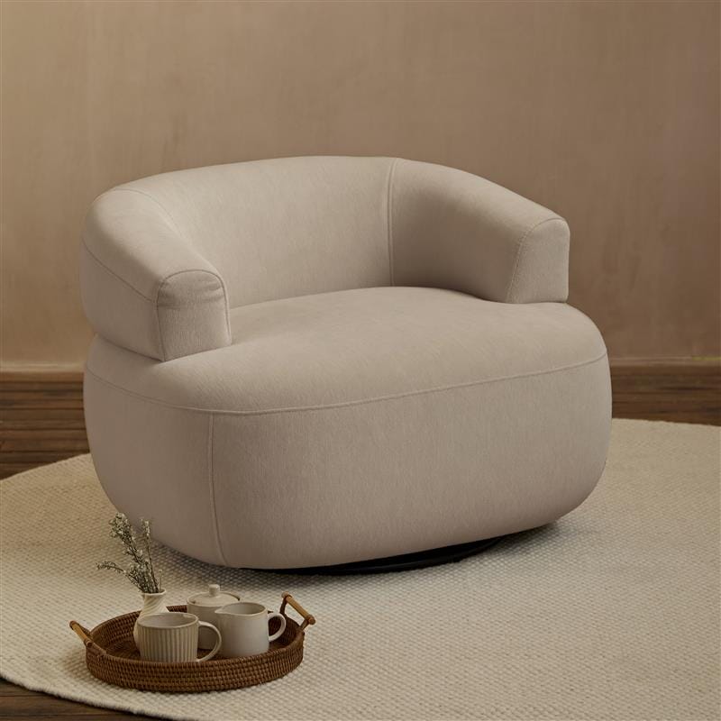Nathalia Soft Beige Swivel Armchair - Laura James